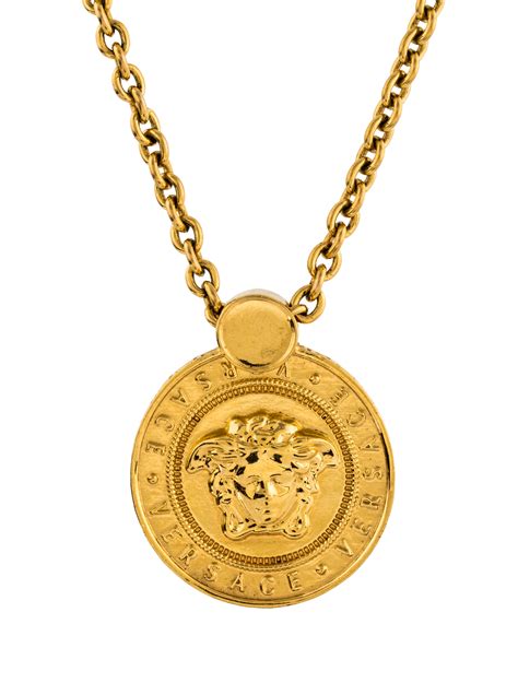 versace gold medusa coin pendant necklace|versace small medusa head necklace.